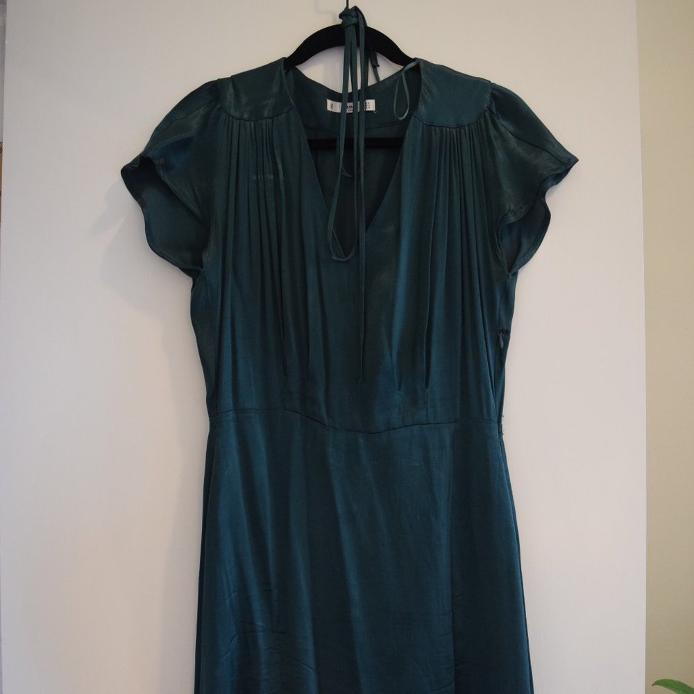 Mango Emerald Satin Mini Dress
